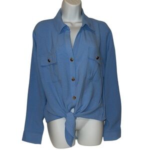AUW Light Blue Button-Down Shirt with Tie Front